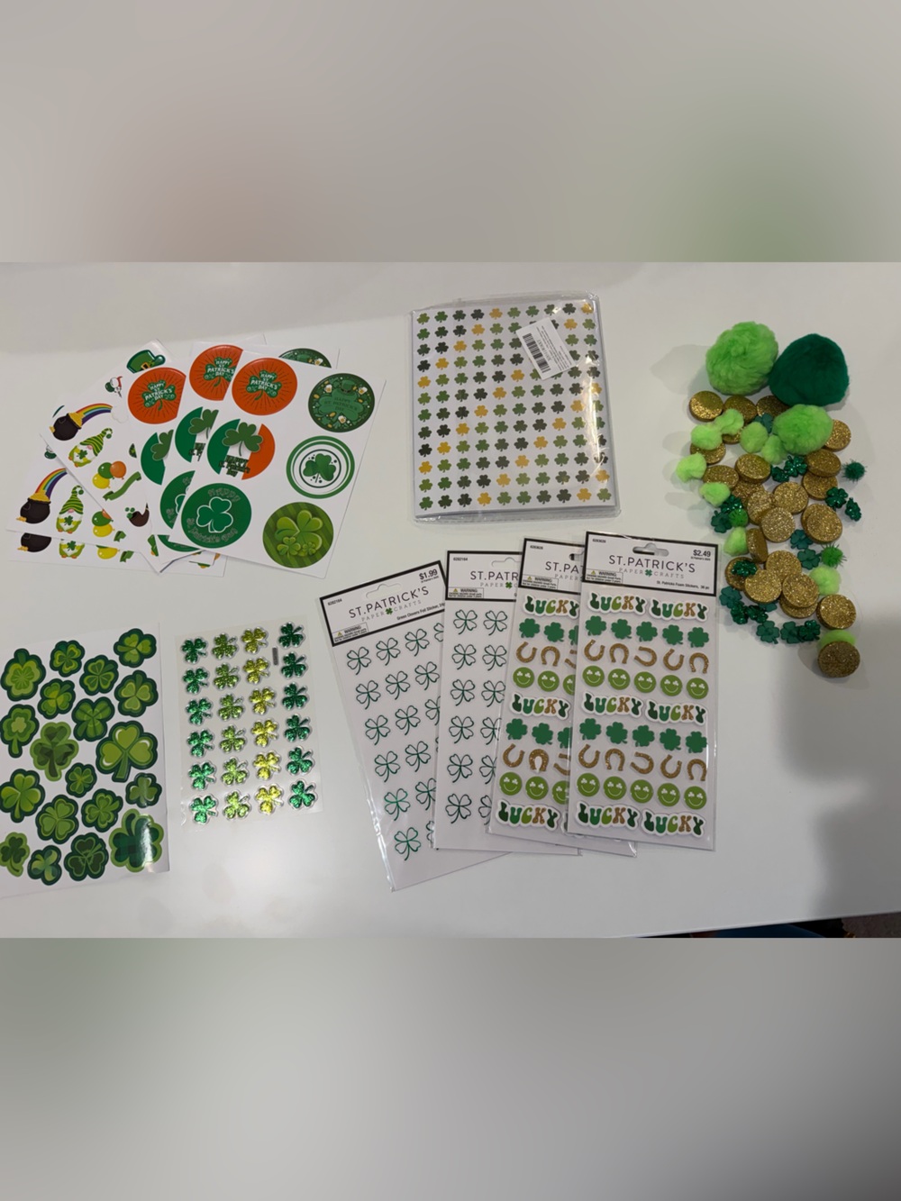 Large bundle St. Patrick's Day Shamrock Stickers & sensory items for crafts